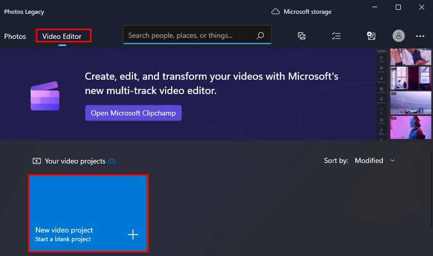 new project in video editor