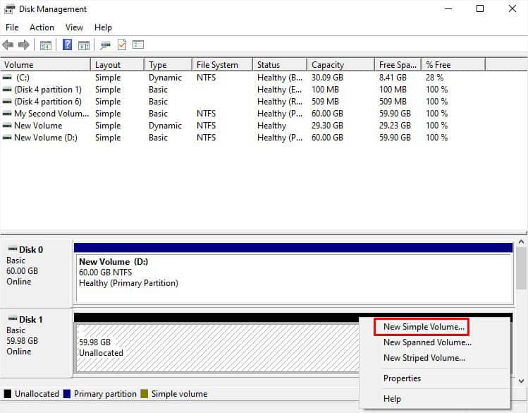 new volume creation after disk initialize
