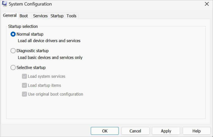 normal startup