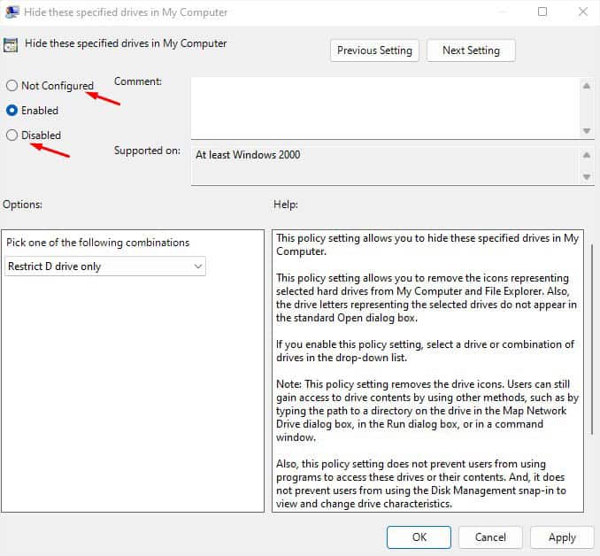not configured or disabled