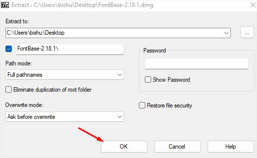 ok in main 7zip window