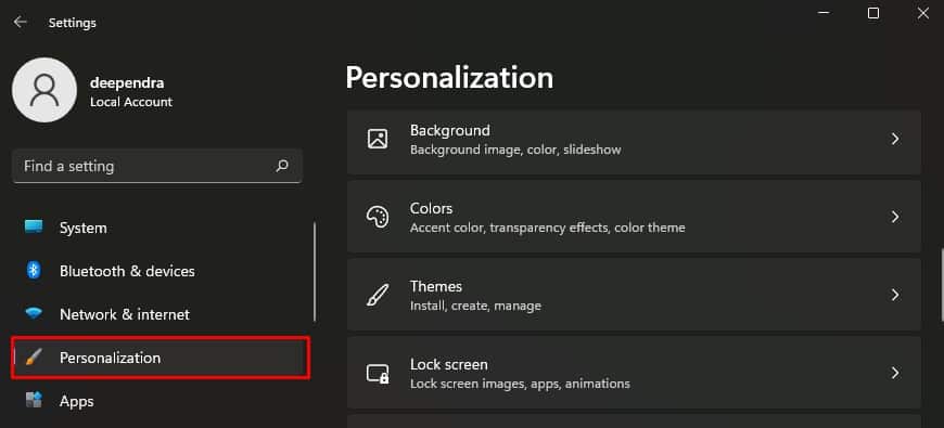 open personalization settings