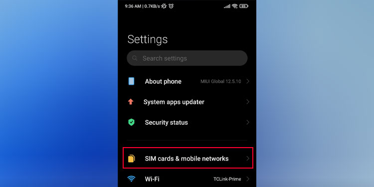 open sim card settings