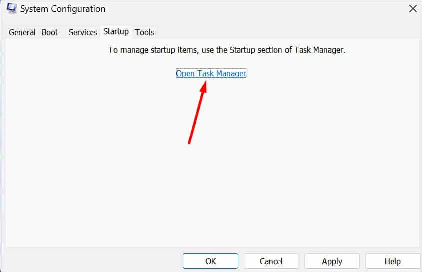 open task manager in startup tab