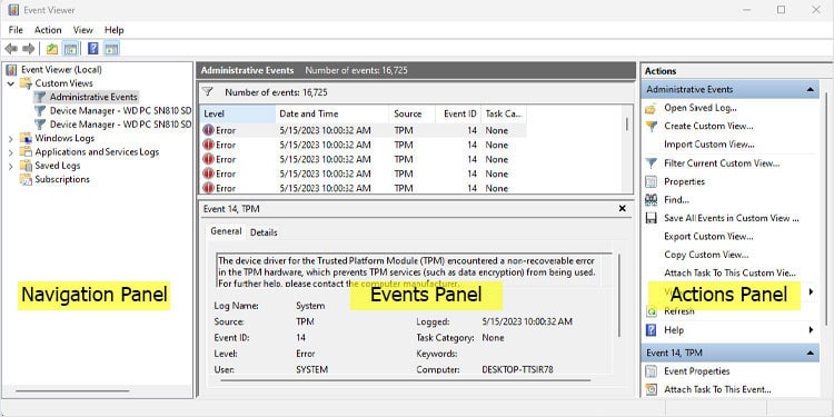 How to Check Event Logs on Windows 1 panels-on-Event-viewer