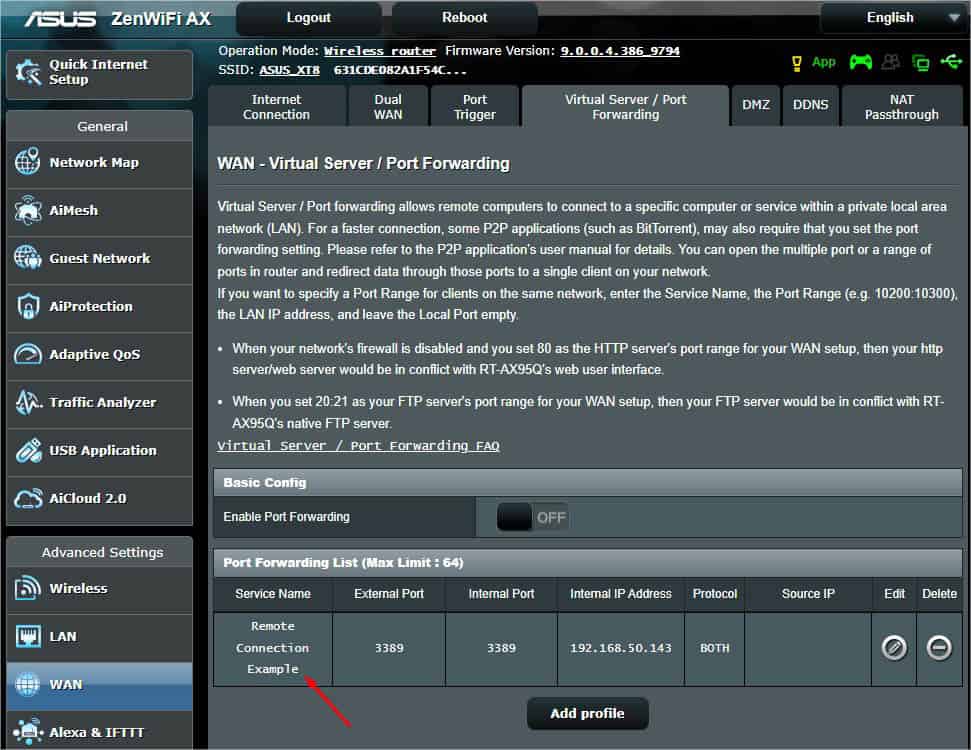 port forwarding list asus