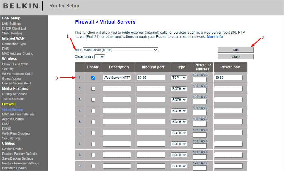 port forwarding in belkin