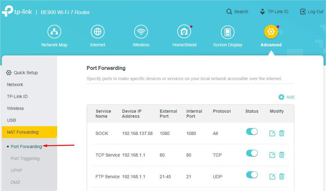port forwarding in tplink