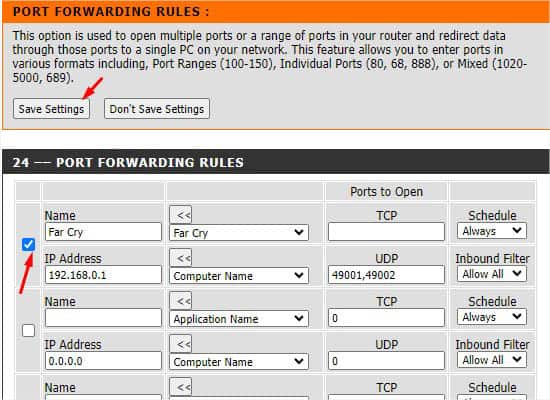port forwarding rules in dlink