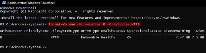 powershell-format-usb-volume-drive-letter-e-file-system-ntfs