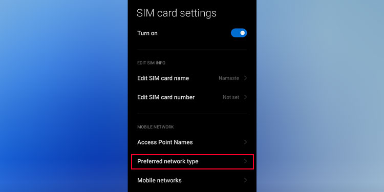 preferred network type setting phone