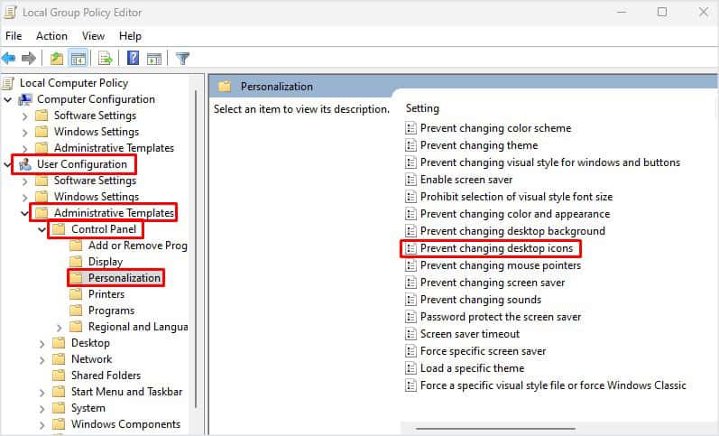 prevent changing desktop icons gpedit