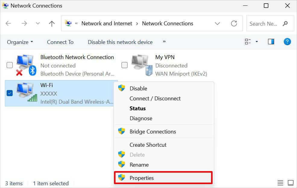 properties of your network adapter