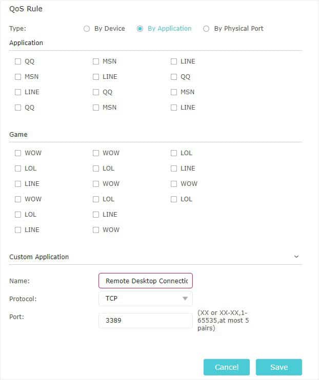 qos rule by application