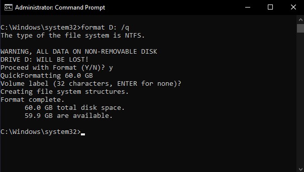 quick format cmd