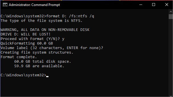 quick format with file system