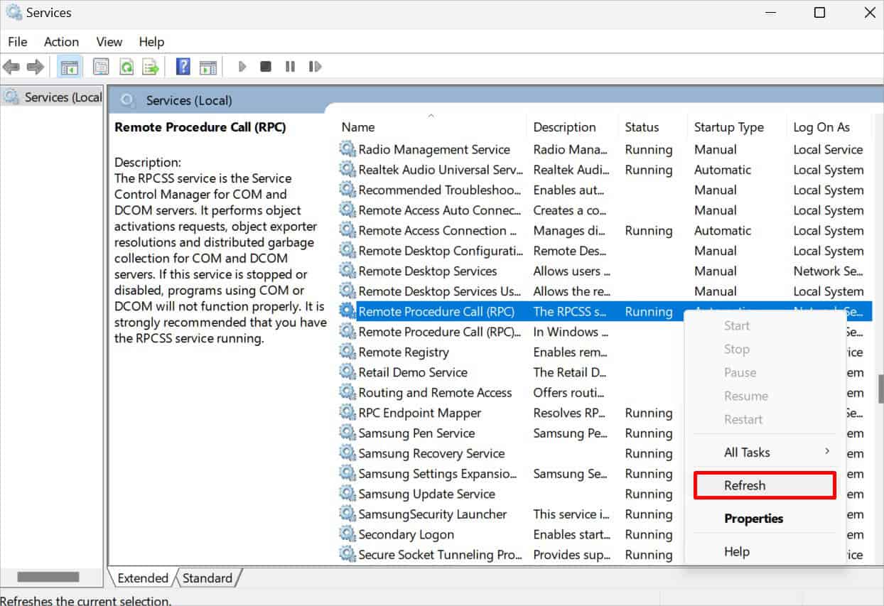 refresh rpcss