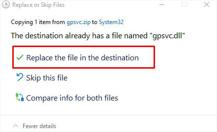 replace the file in the destination