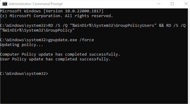resetting and updating group policies