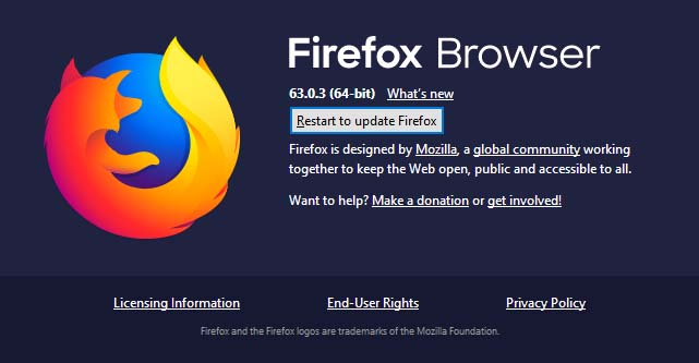 restart to update firefox