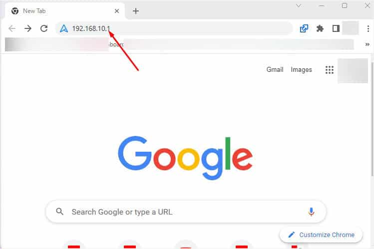 router ip in chrome