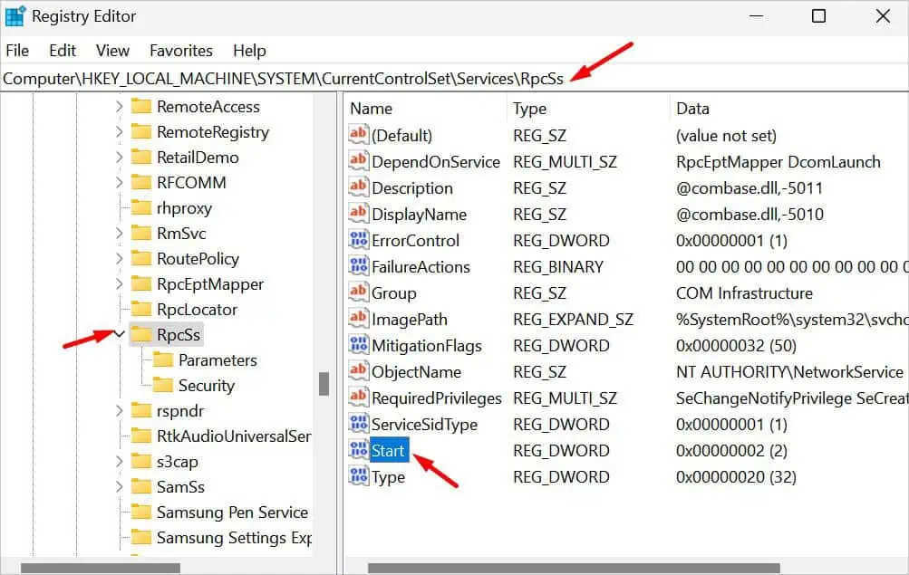 Fix: The RPC Server is Unavailable 40 rpcss-start-in-registry-editor