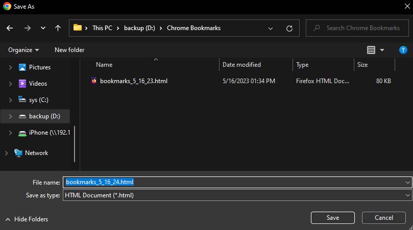 save chorme exported bookmark