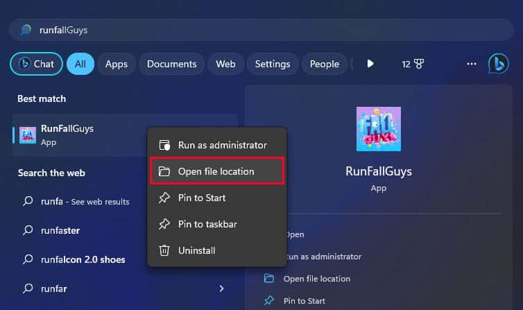 search open file location