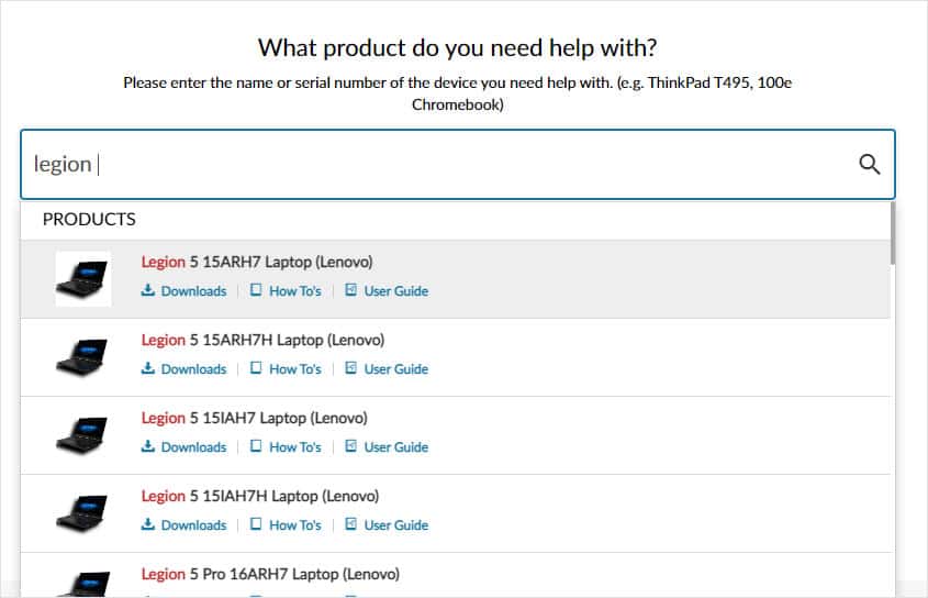 search product lenovo website