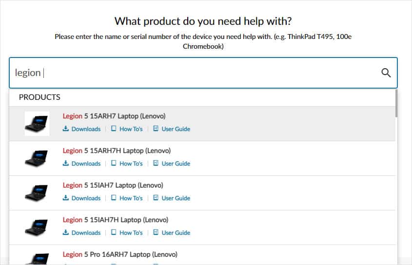 search product lenovo website
