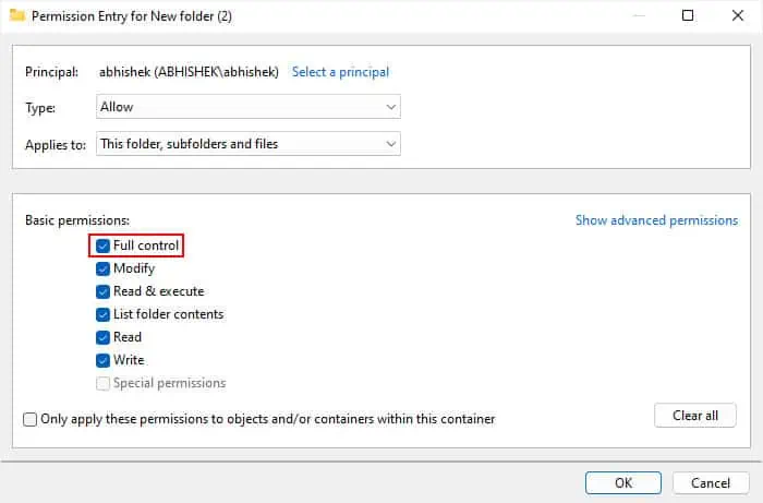 select-a-principal-full-control