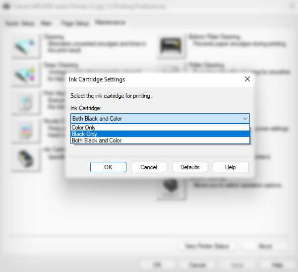 select-black-only-cartridge-in-canon-printer