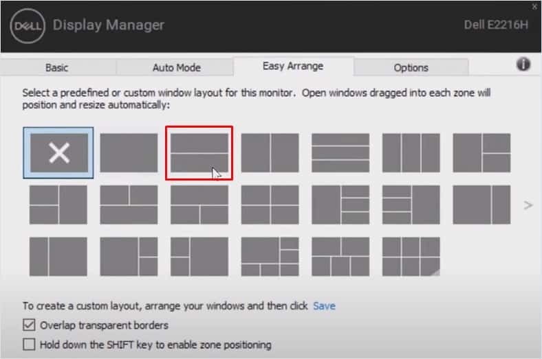 select layout dell display manager