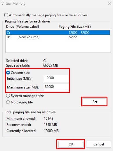 set page file custom size