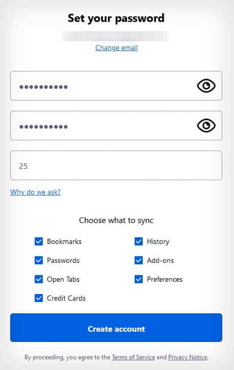 set your firefox account password