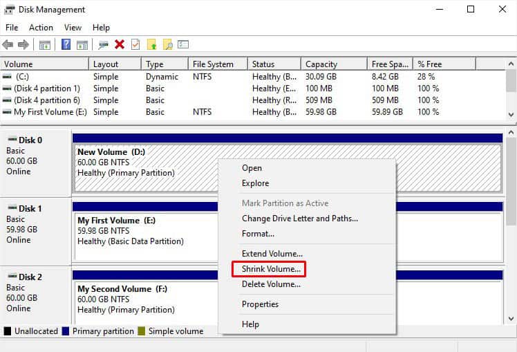 shrink volume to create more partitions