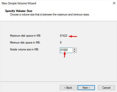 simple volume size compare with maximum disk space
