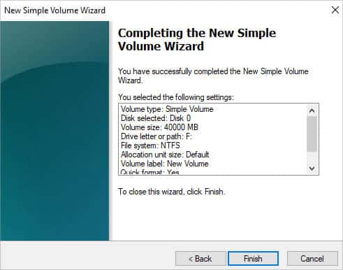 simple volume wizard complete