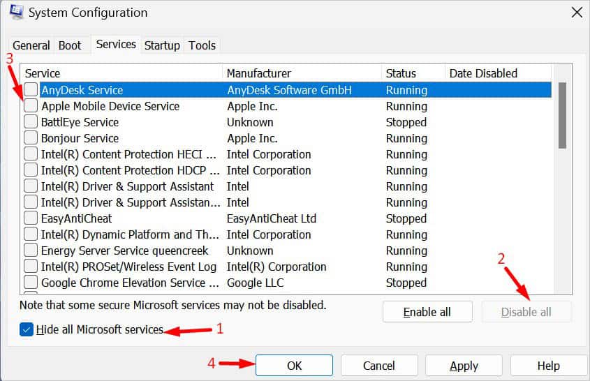 system configuration hide all microsoft services
