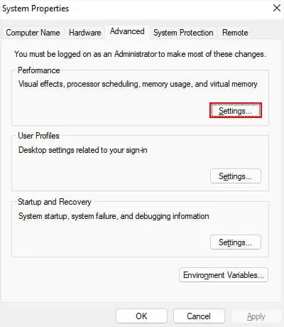 Fix: EXCEPTION_ACCESS_VIOLATION Error 14 system-properties-performance-settings