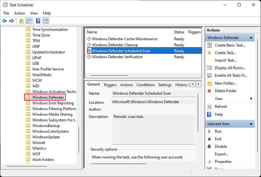 task scheduled windows defender scan