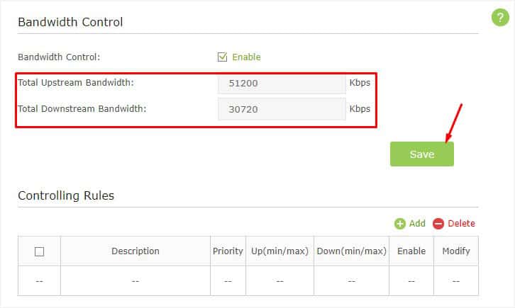 total upstream and downstream bandwidth