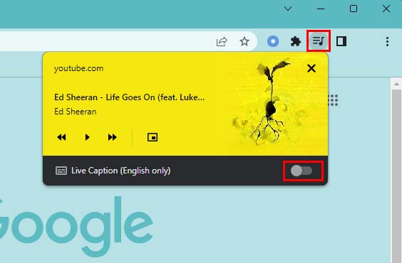 turn off live caption using media control
