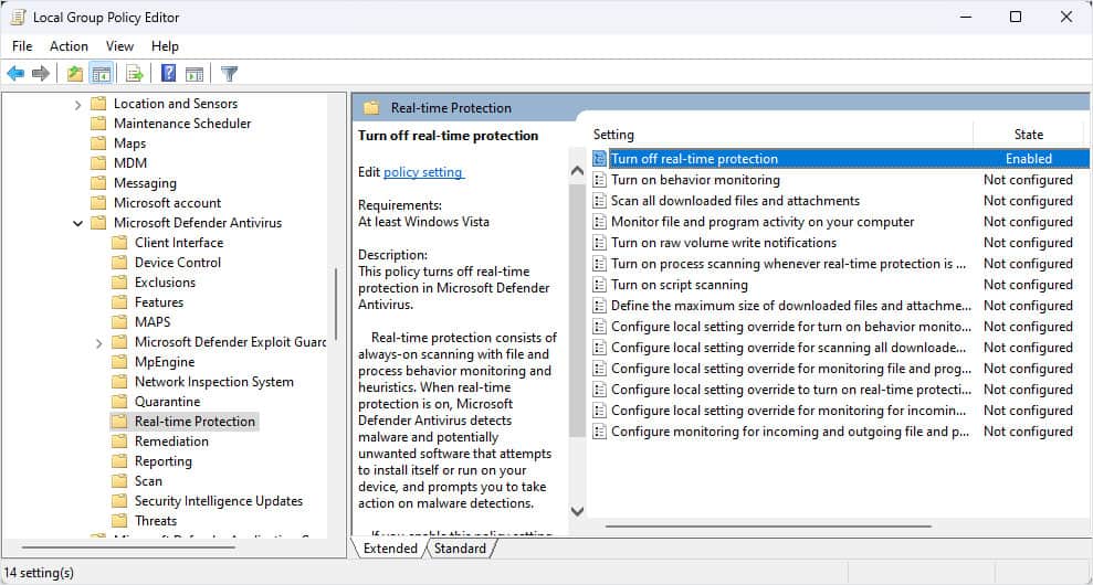 turn off real time protection antimalware service