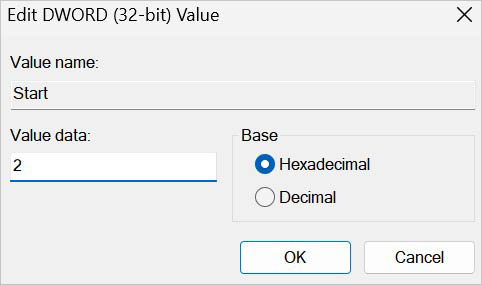 value data to 2