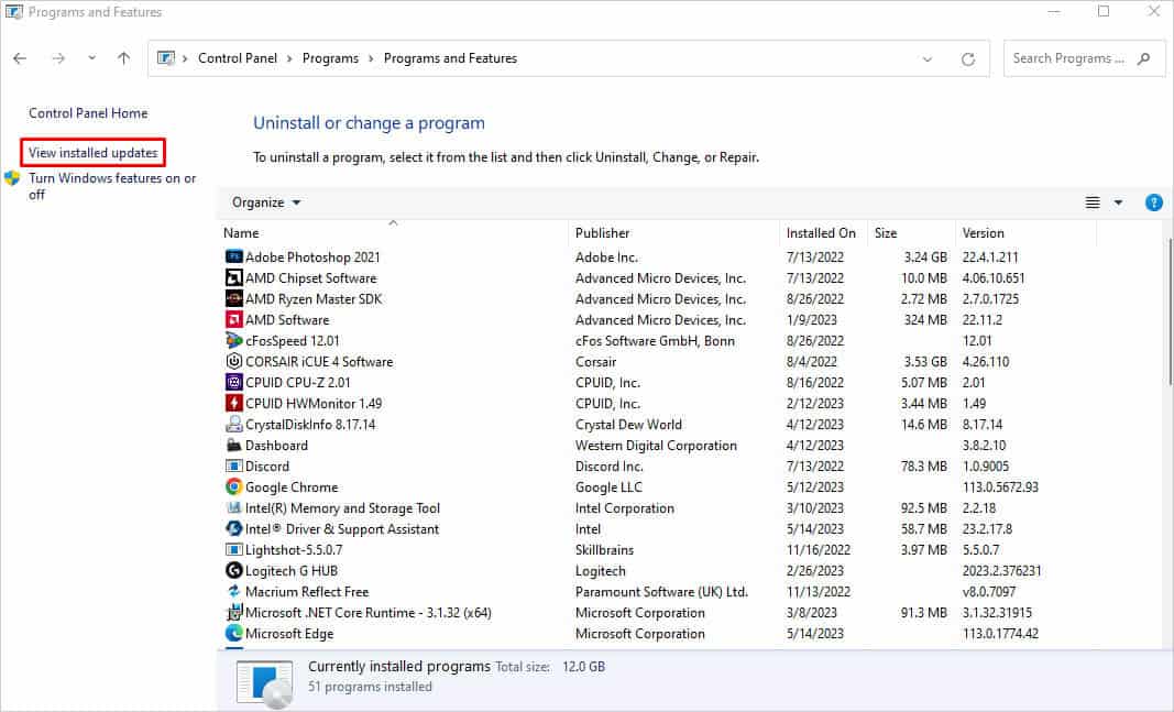 view installed updates
