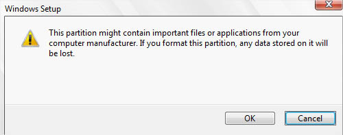 windows setup partition ok prompt