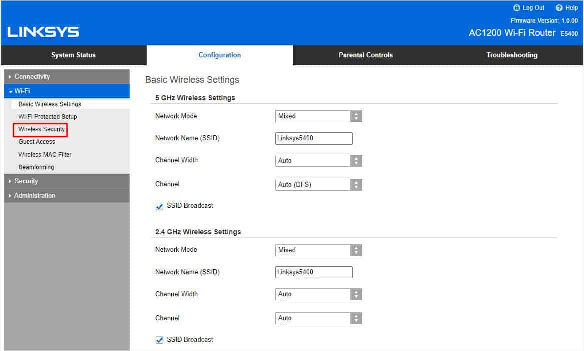 wireless security linksys