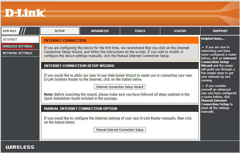 wireless settings dlink