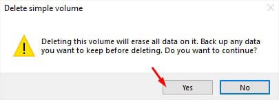 yes to delete simple volume